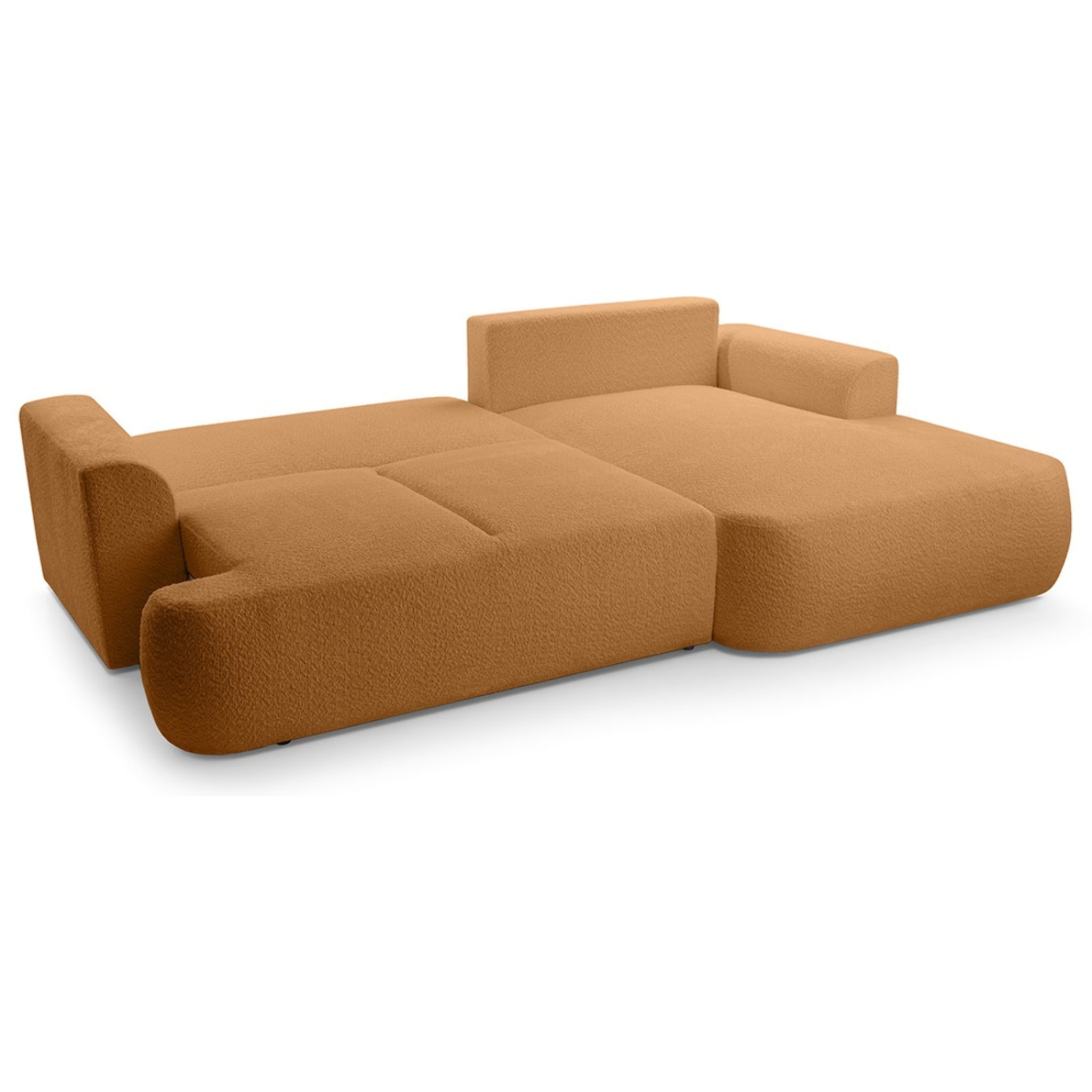 Candela - canapé d'angle droit 4 places - convertible avec coffre - en tissu bouclette - Terracotta