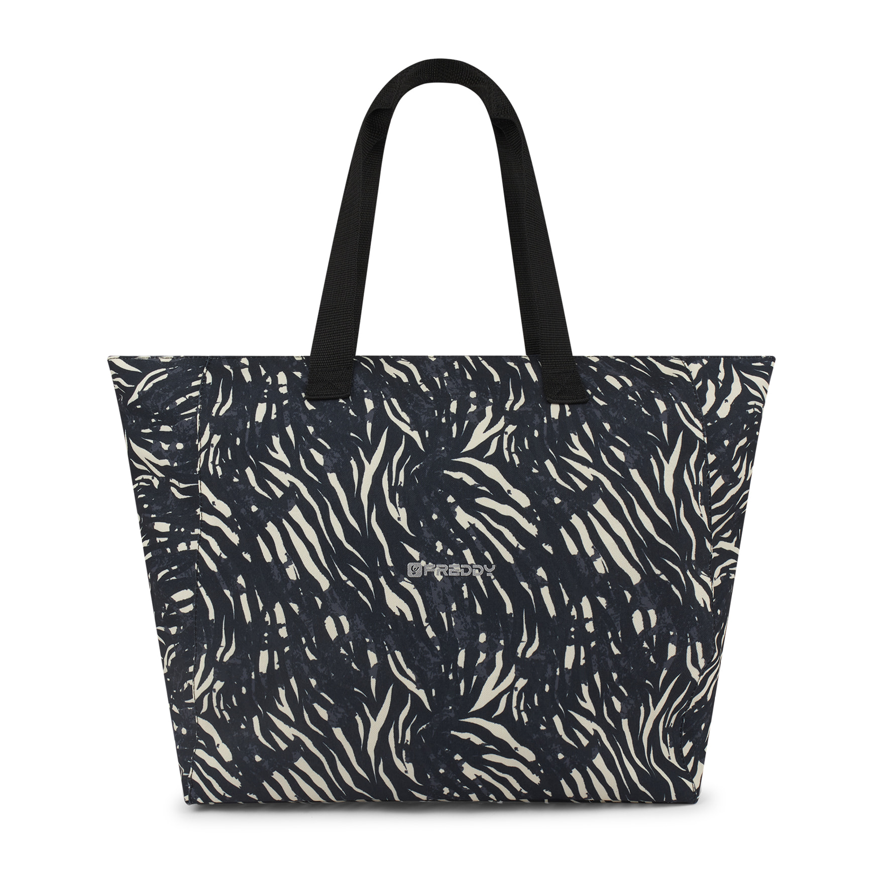 Borsa Shopper in canvas animalier con zip