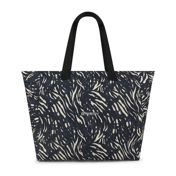 Borsa Shopper in canvas animalier con zip
