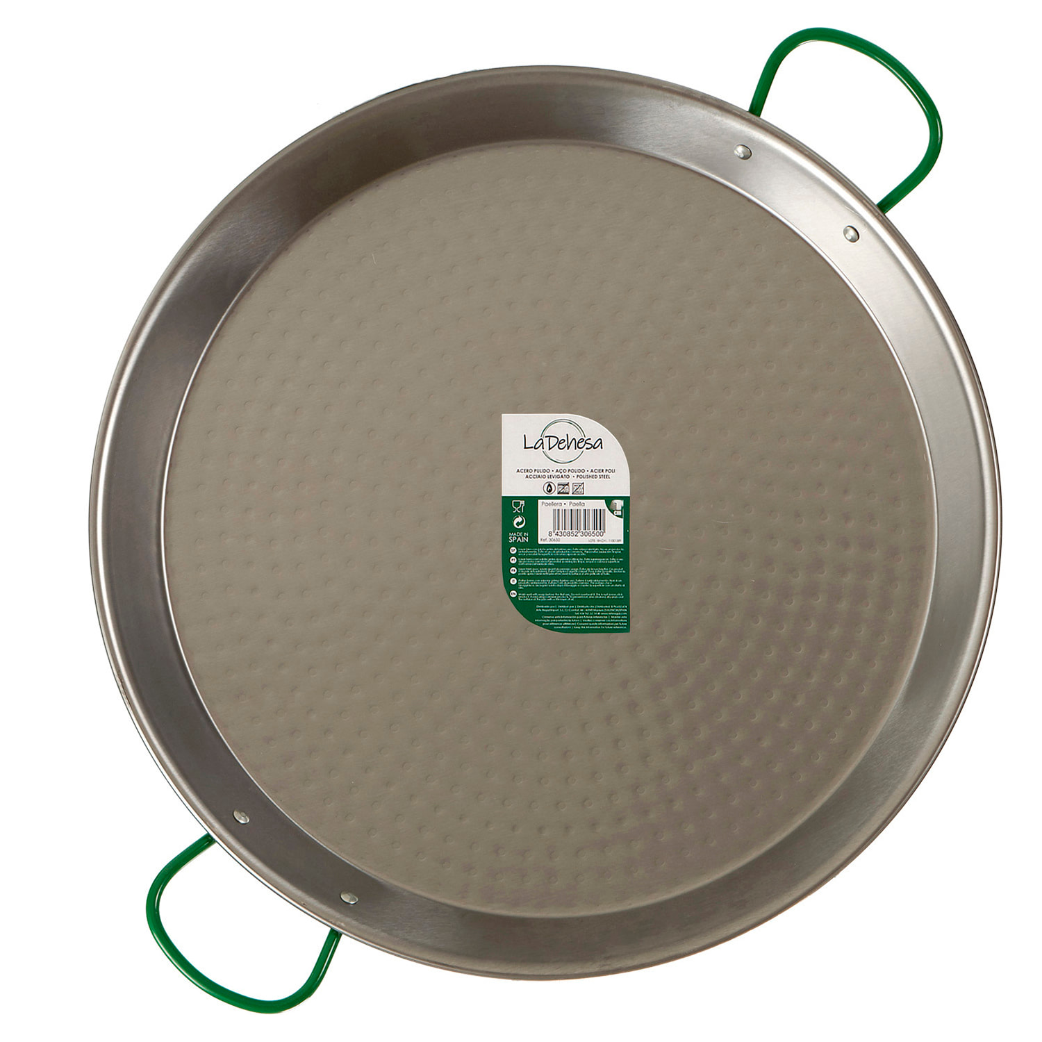 Paellera pulida de 55 cm con capacidad para 16 raciones.