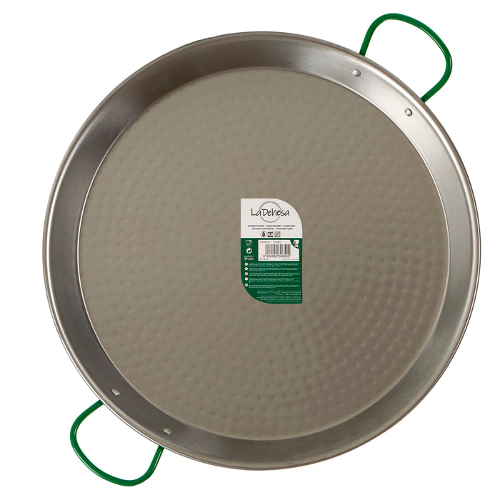 Paellera pulida de 55 cm con capacidad para 16 raciones.