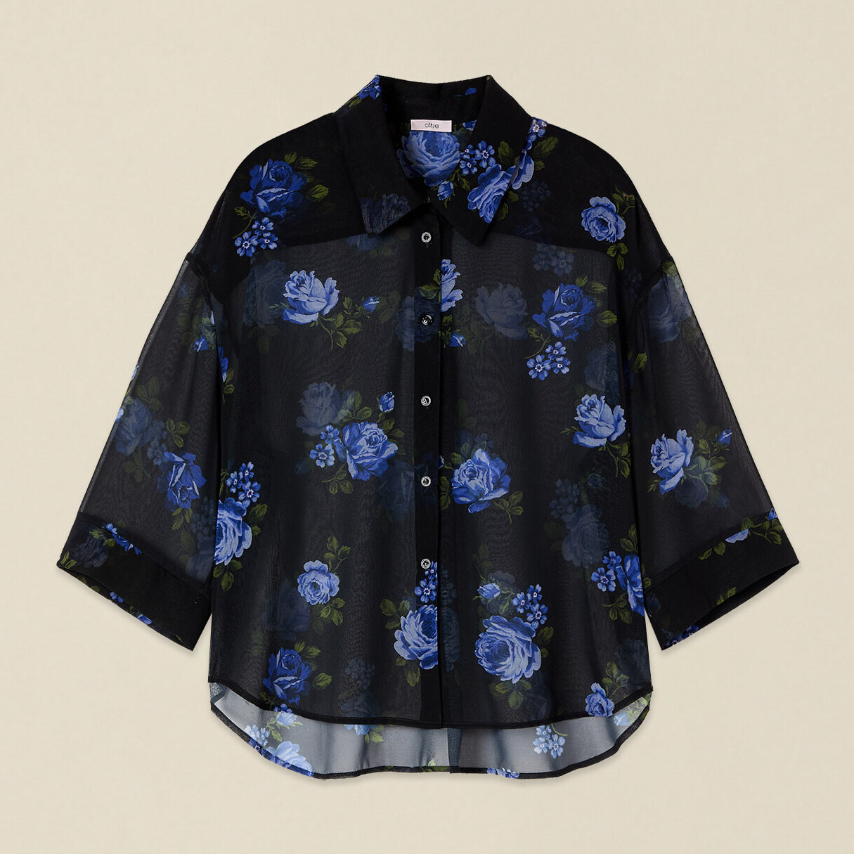 Oltre - Camicia in georgette a fantasia floreale - Nero