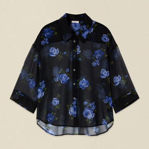 Oltre - Camicia in georgette a fantasia floreale - Nero