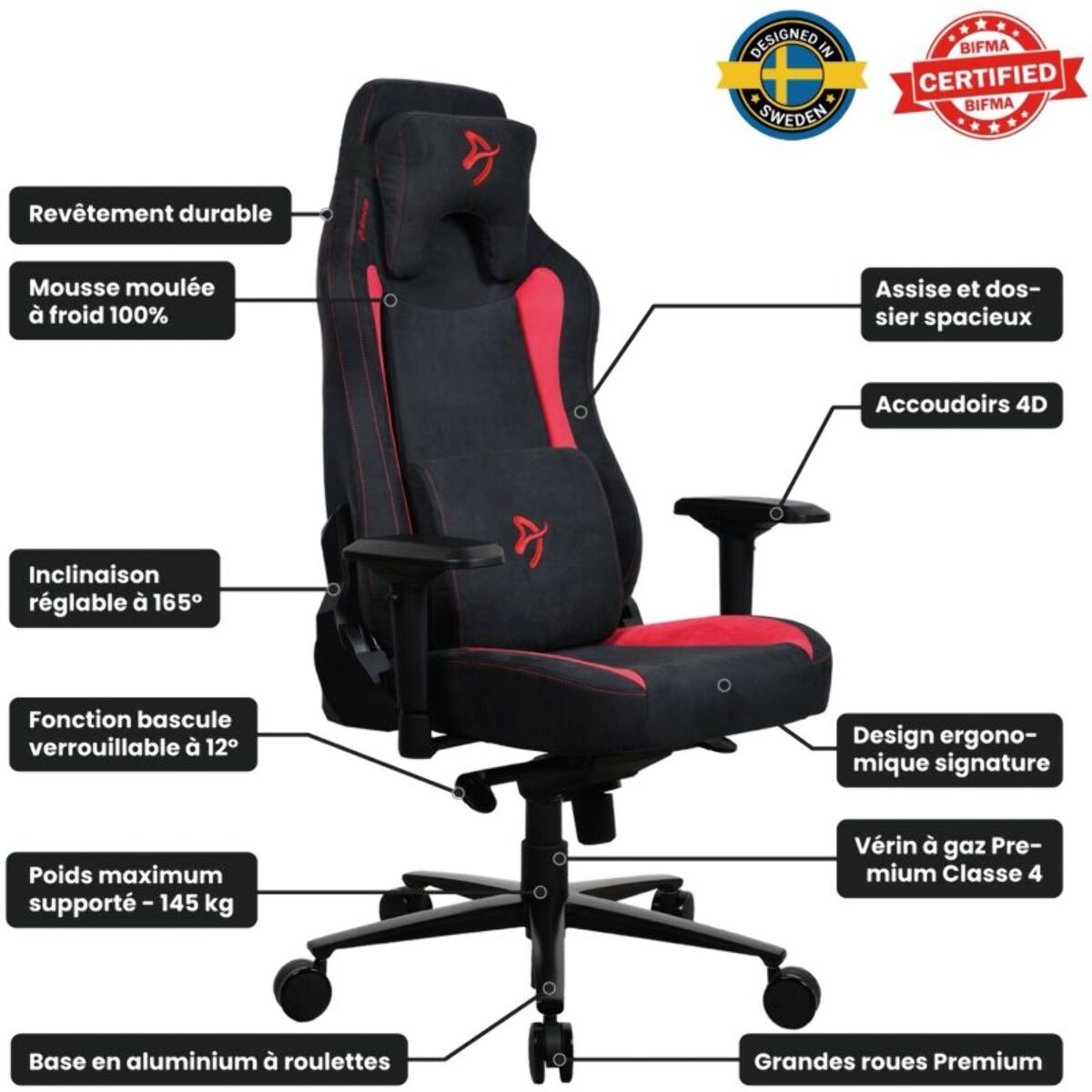 Chaise gaming AROZZI Vernazza SuperSoft Noir / Rouge