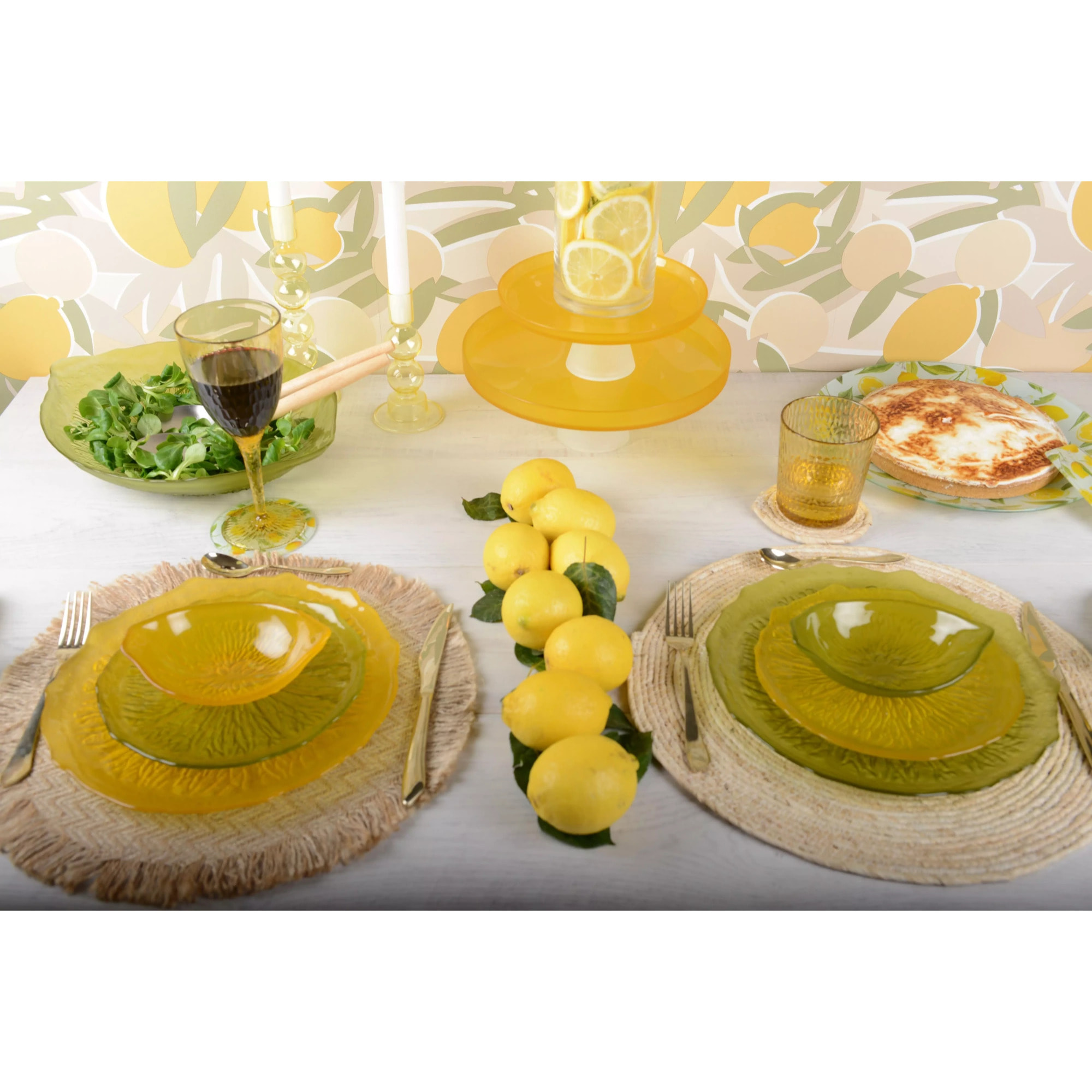 Lot de 6 Assiette plate verte 28cm - citron