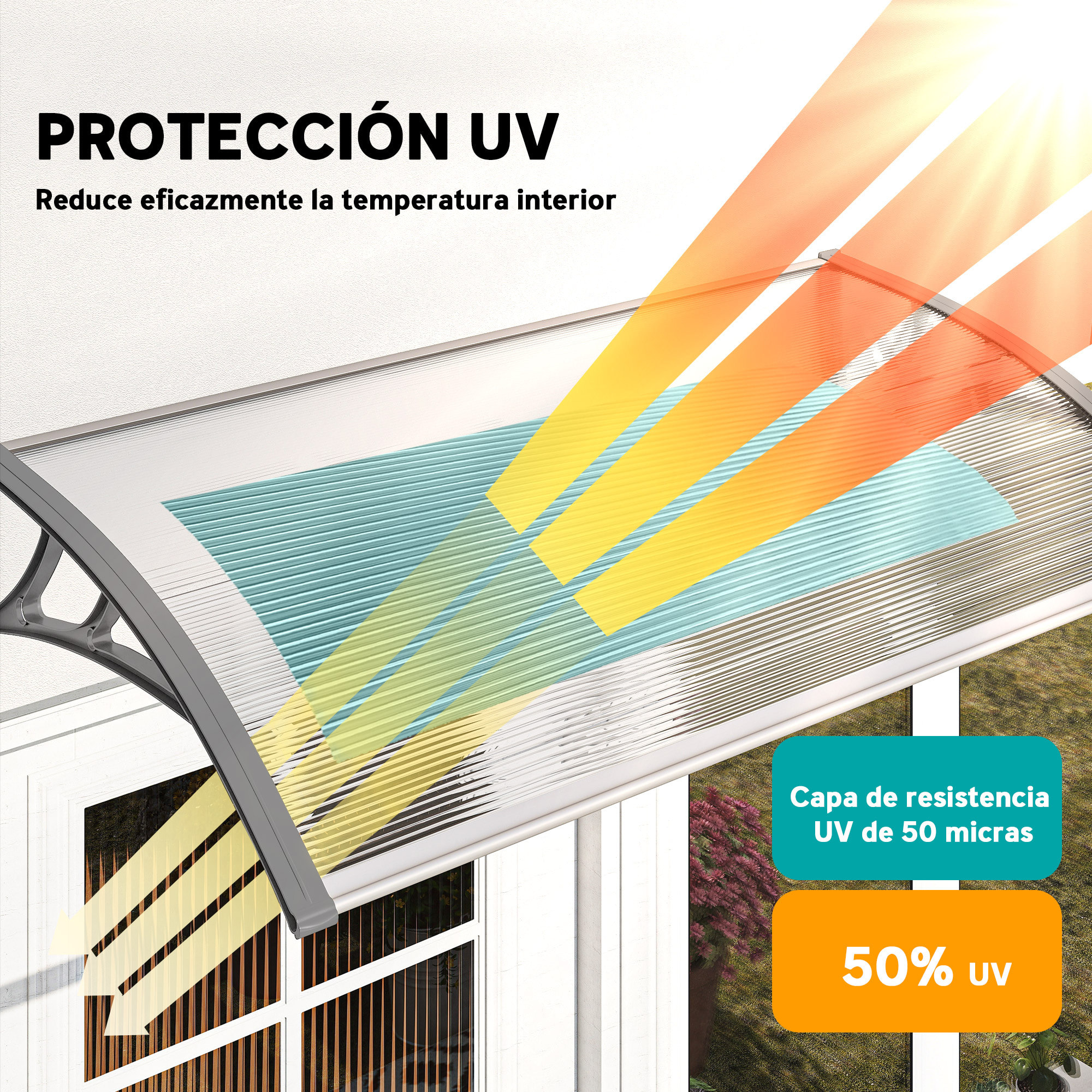 Marquesinas Exterior para Puertas y Ventanas, 110x60 cm, Tejadillo de Protección contra Sol y Lluvia, con Cubierta de Policarbonato, Soportes de PP y Regleta de Aluminio, Gris y Transparente