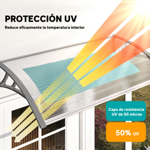 Marquesinas Exterior para Puertas y Ventanas, 110x60 cm, Tejadillo de Protección contra Sol y Lluvia, con Cubierta de Policarbonato, Soportes de PP y Regleta de Aluminio, Gris y Transparente