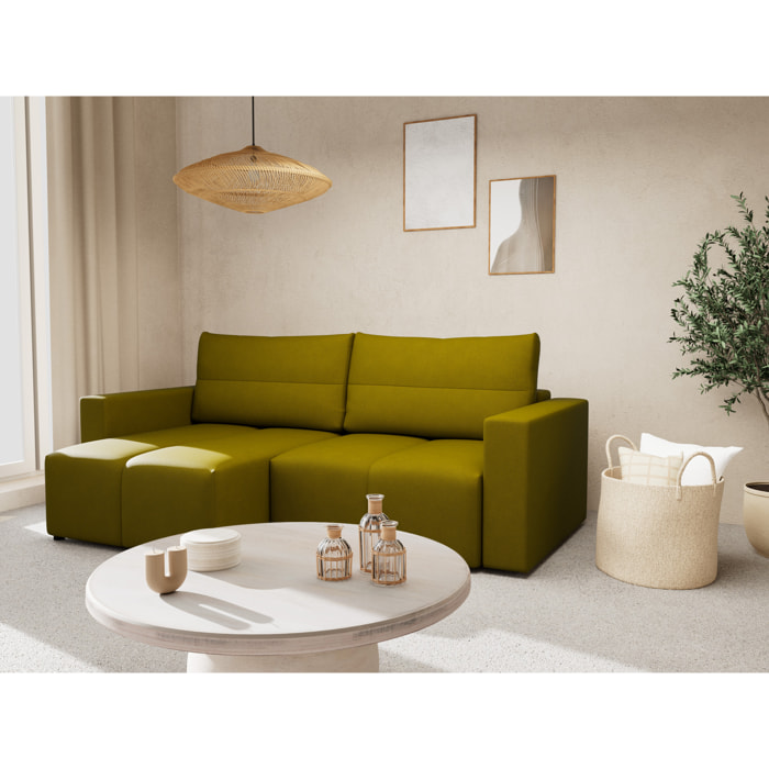 Daryl - canapé d'angle réversible 4 places convertible avec coffre en tissu texturé - Vert