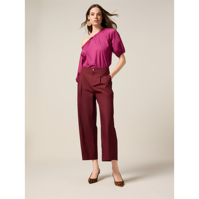 Oltre - Pantaloni palazzo in popeline - Bordeaux