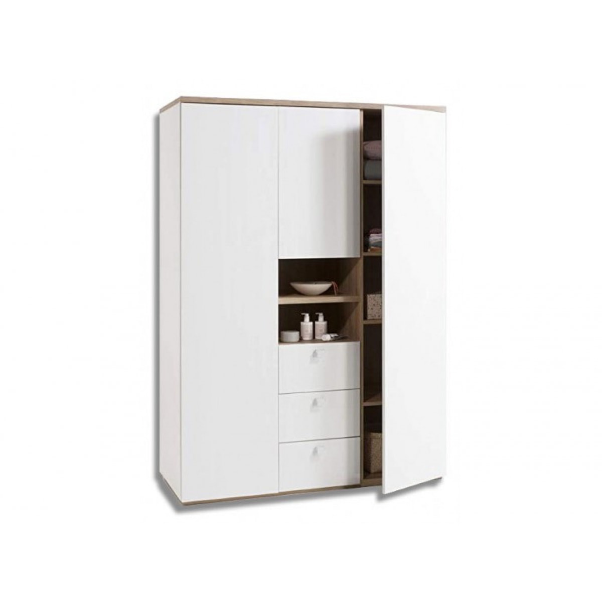 Armoire fonctionnelle bois clair et blanc - GLOBE