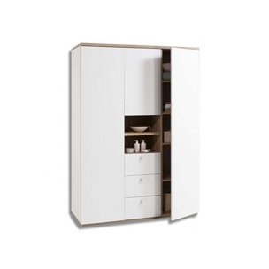 Armoire fonctionnelle bois clair et blanc - GLOBE