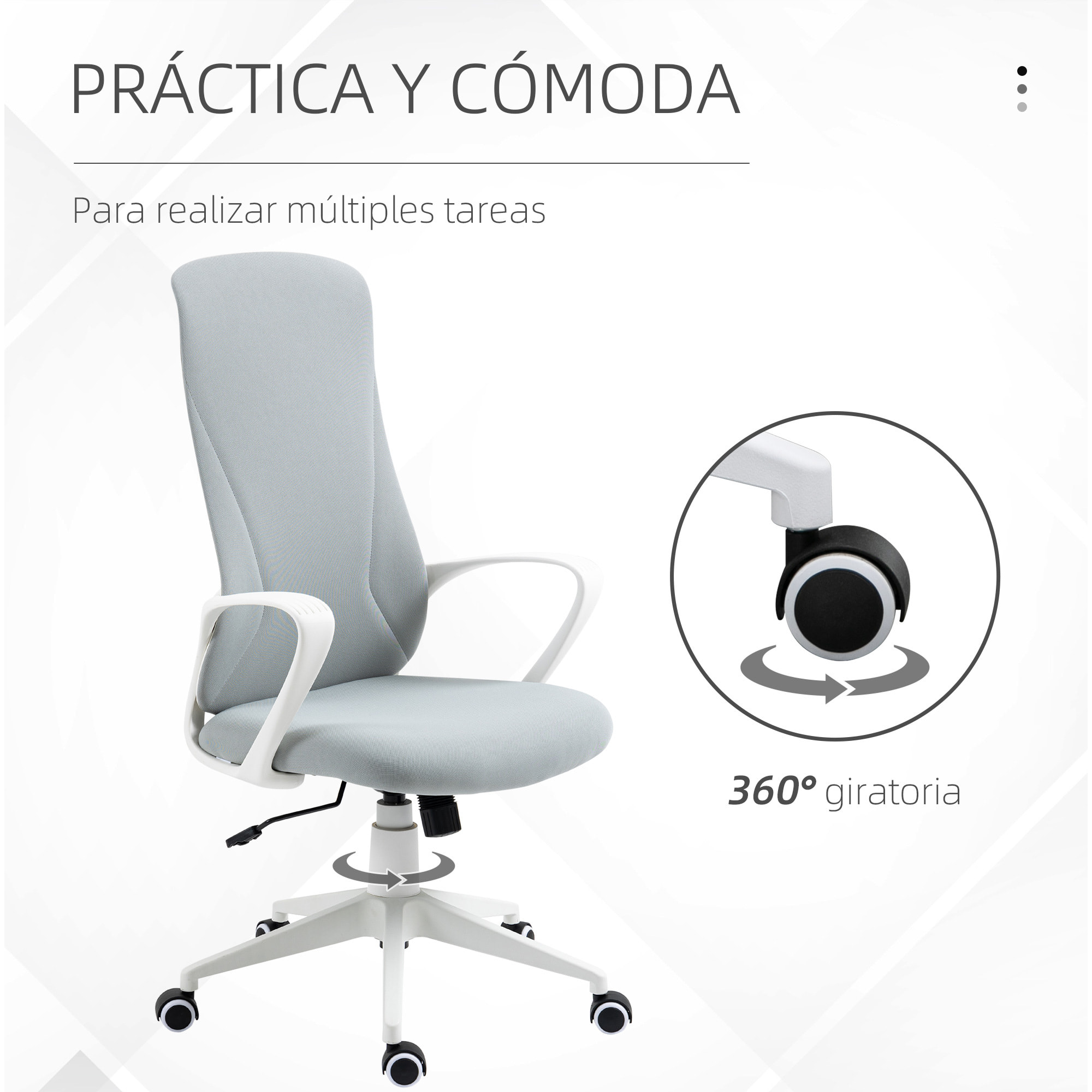 Silla de Oficina Giratoria Altura Ajustable Silla de Escritorio Ergonómica con Reposabrazos Función de Inclinación y Respaldo Alto para Salón Dormitorio 62x56x110-119,5 cm Gris Claro