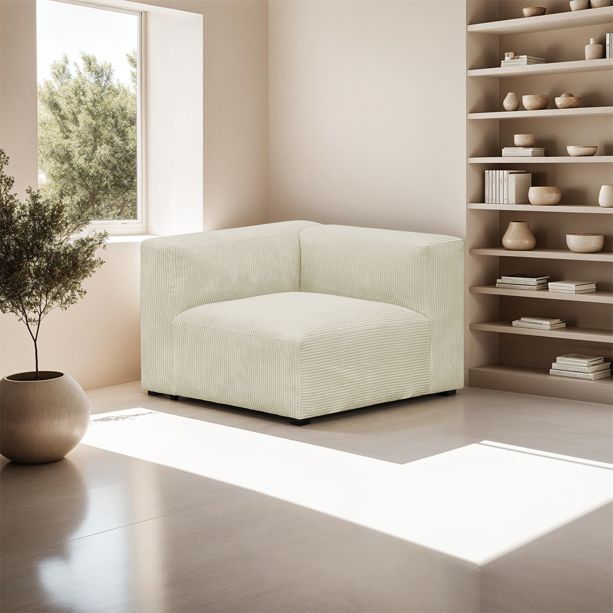 Chauffeuse d'angle à gauche modulable en velours côtelé - MODULO