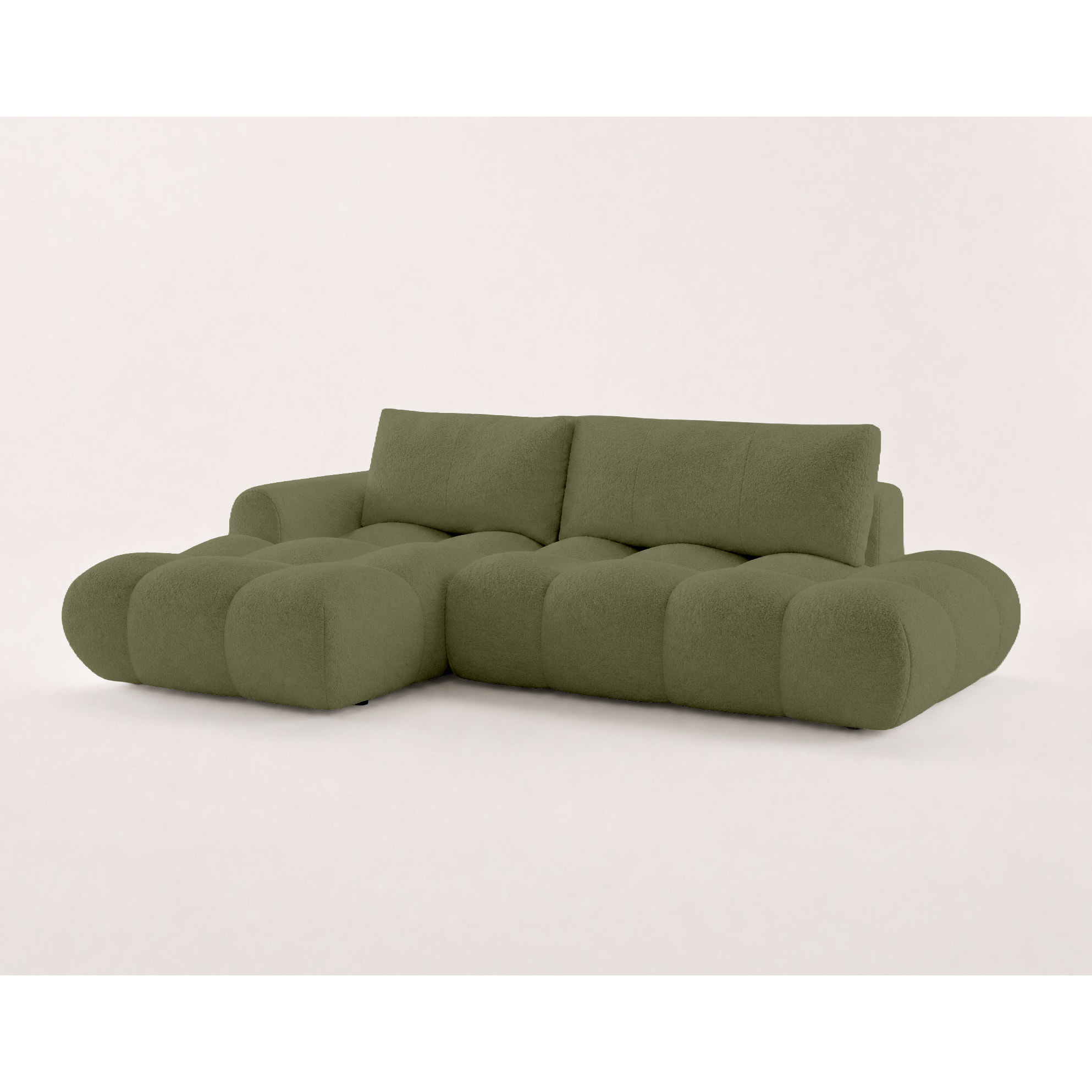 Yulin - Canapé d'angle ouvert gauche 4 places convertible avec coffre en tissu bouclette - Vert