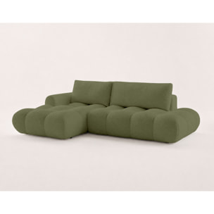 Yulin - Canapé d'angle ouvert gauche 4 places convertible avec coffre en tissu bouclette - Vert