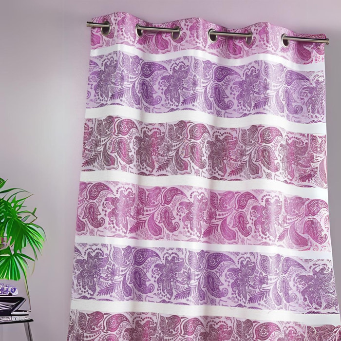 Rideau en jacquard à rayures horizontales fantaisies - Fuchsia