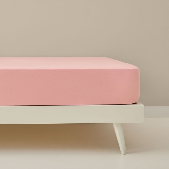 Sábana bajera de algodón de punto ajustable Kinbi color rosa Punto de algodón