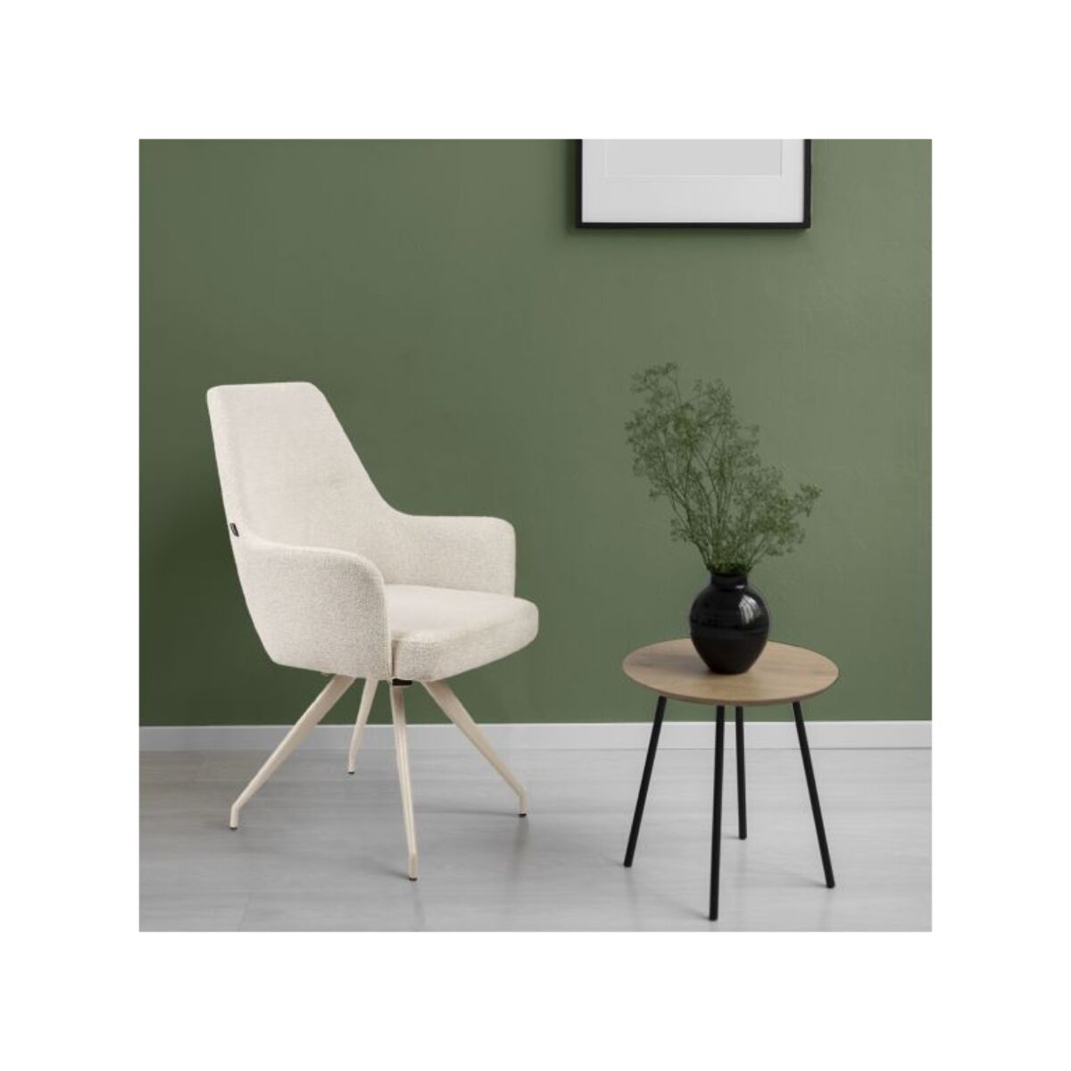 Chaise rotative 180° en tissu doux écru avec pieds en métal - LEVANTE