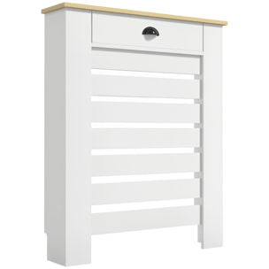 Cubre Radiadores con Cajón, Cubreradiador de MDF, Cubierta para Radiador, Diseño Moderno de Listones, para Salón, Dormitorio, 78x19x95,5 cm, Blanco