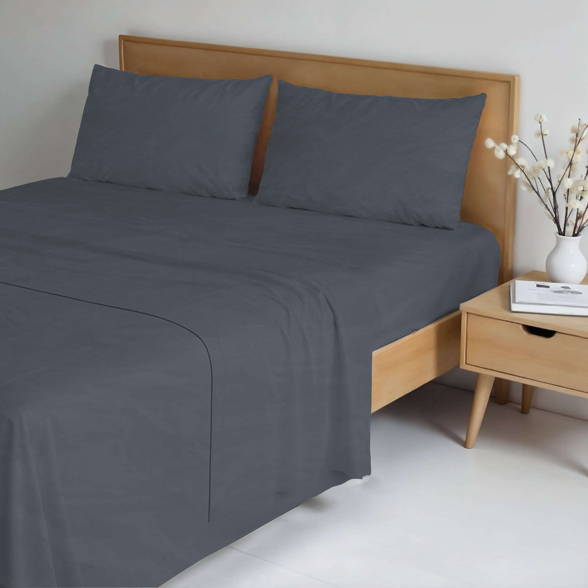 COMPLETO LETTO WATER WASHED, 100% Microfibra, No Stiro - GRIGIO SCURO