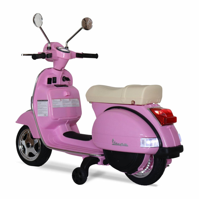 Vespa rose PX150. scooter électrique pour enfants 12V 4.5Ah. 1 place avec autoradio