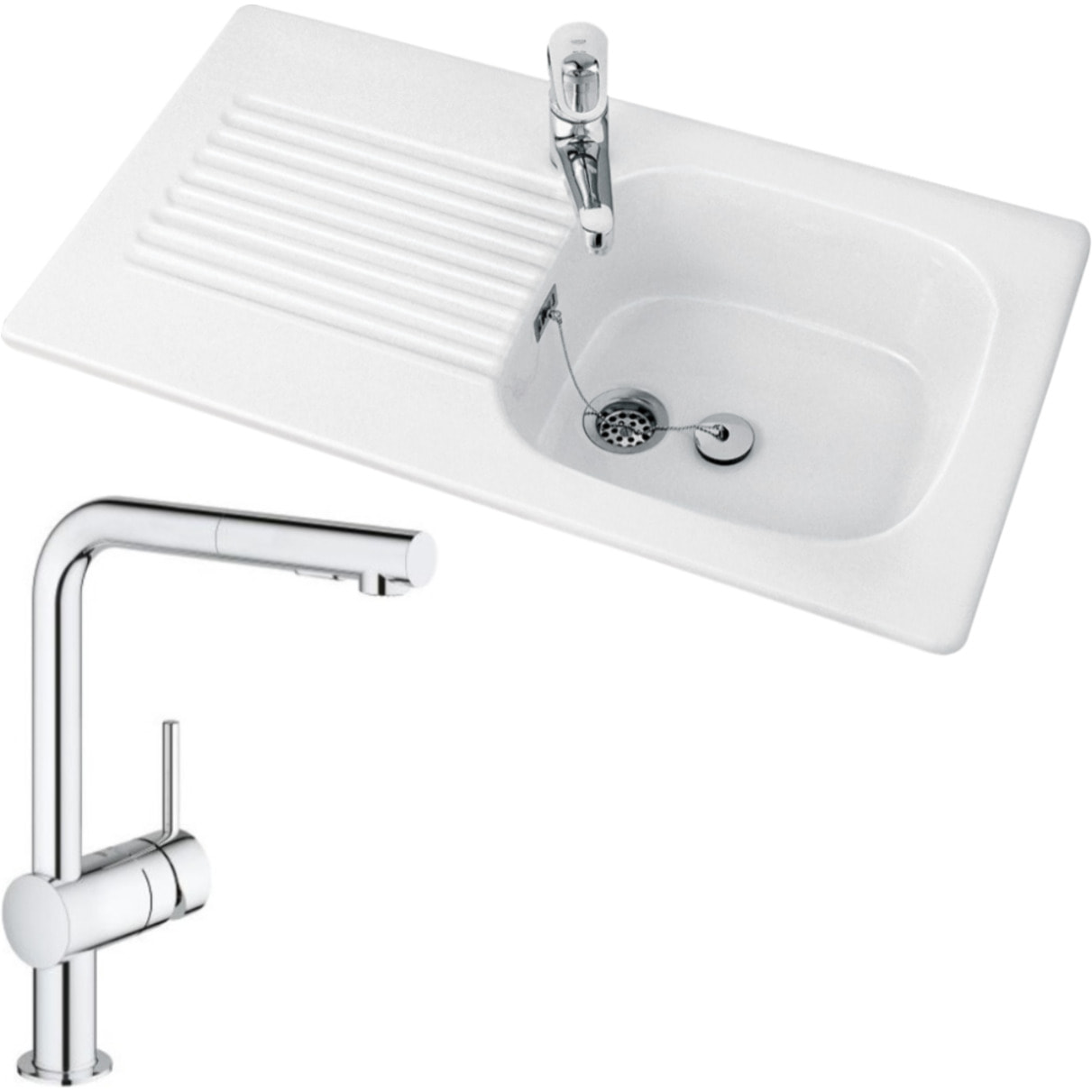 Evier Tudor + Robinet cuisine GROHE Minta