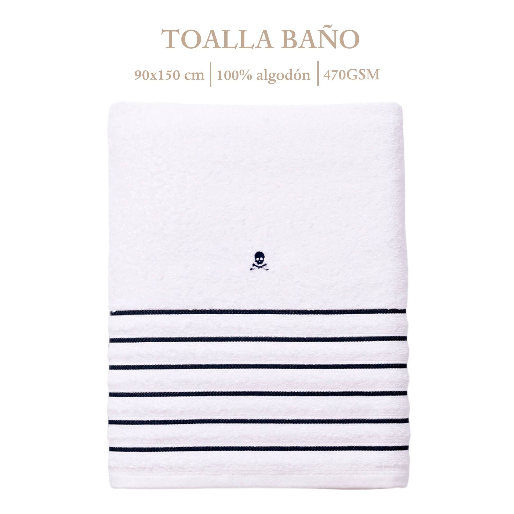 Toalla de baño blanca a rayas 90x150cm scalpers home