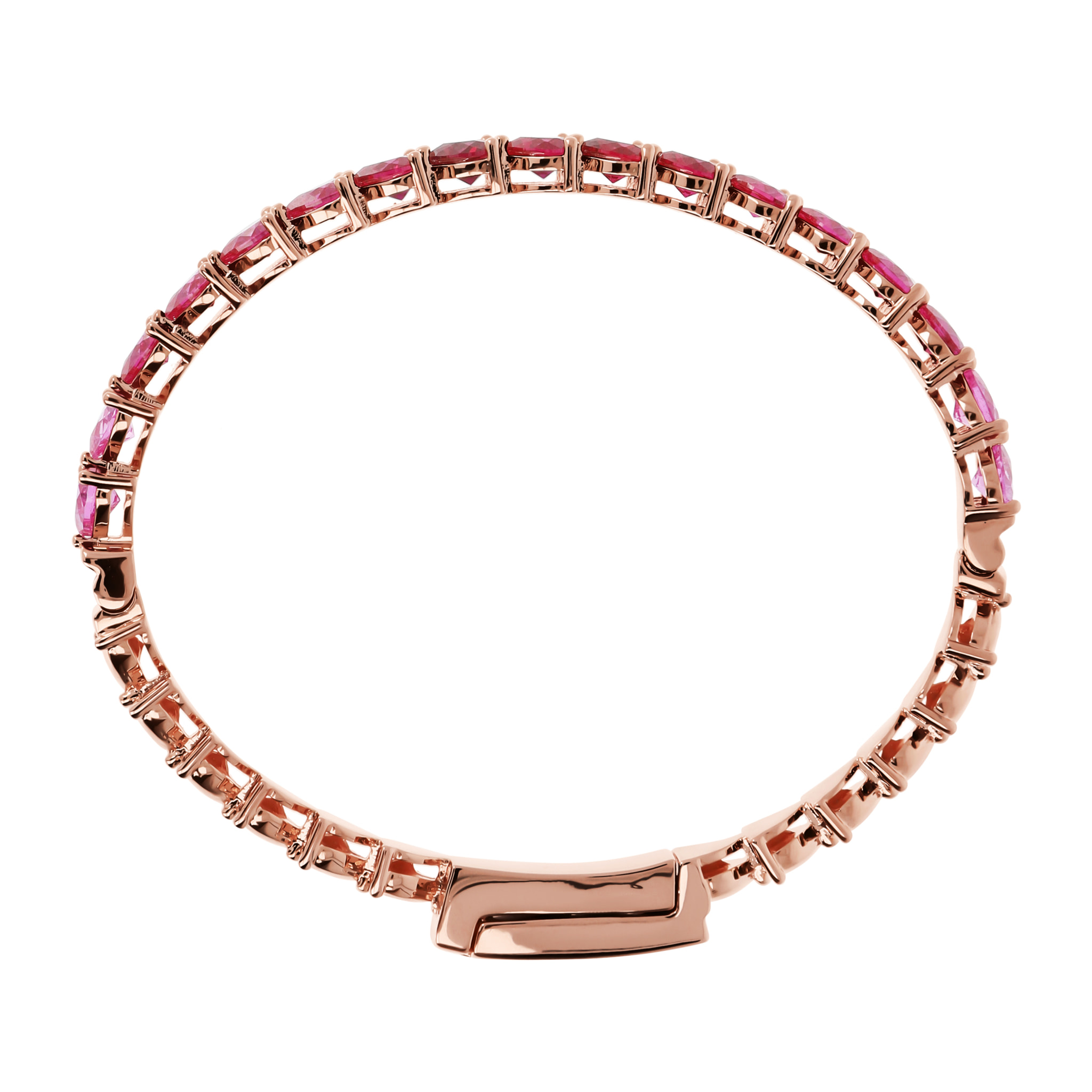 Bracciale Tennis Rigido con Cuori in Cubic Zirconia Rosse e Rosa