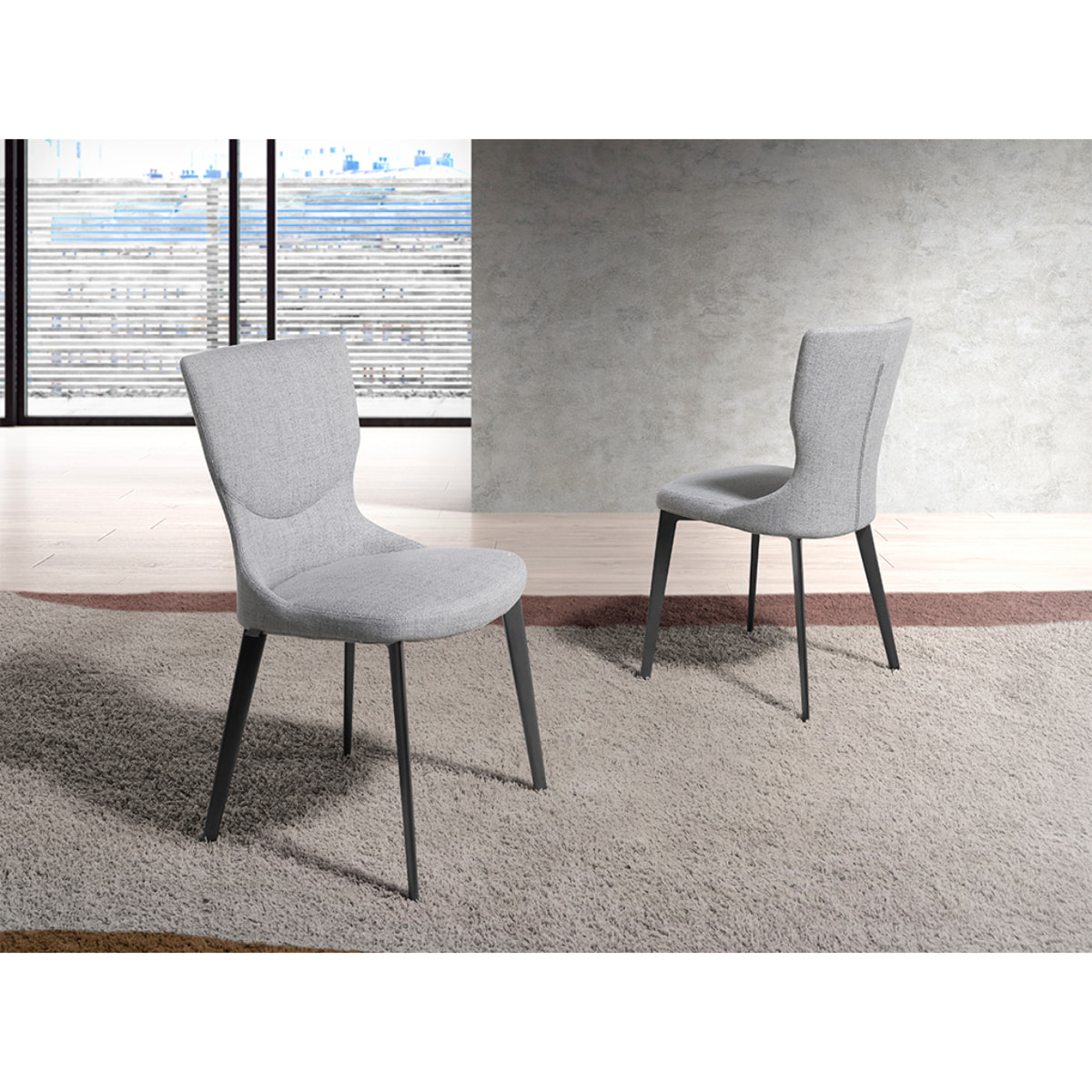 Silla Angel Cerdá con asiento y respaldo tapizados en tela en gris patas de acero inoxidable en gris antracita metal 45x57x84cm