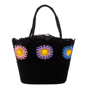 Villaga bolso de hombro mujer. Fabricado en algodón, con flores decorativas.