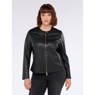 Fiorella Rubino - Giacca biker con punti luce e parti in tessuto stretch - Nero