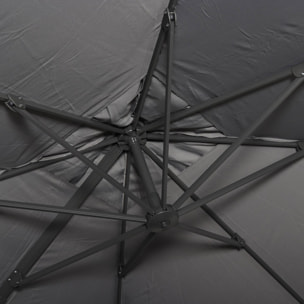 Parasol déporté carré gris 3x3m structure grise + Lot de 4 dalles à lester 50x50cm