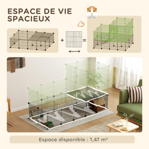 Cage parc enclos modulable rongeurs 2 niveaux 39 panneaux fil métallique PP noir