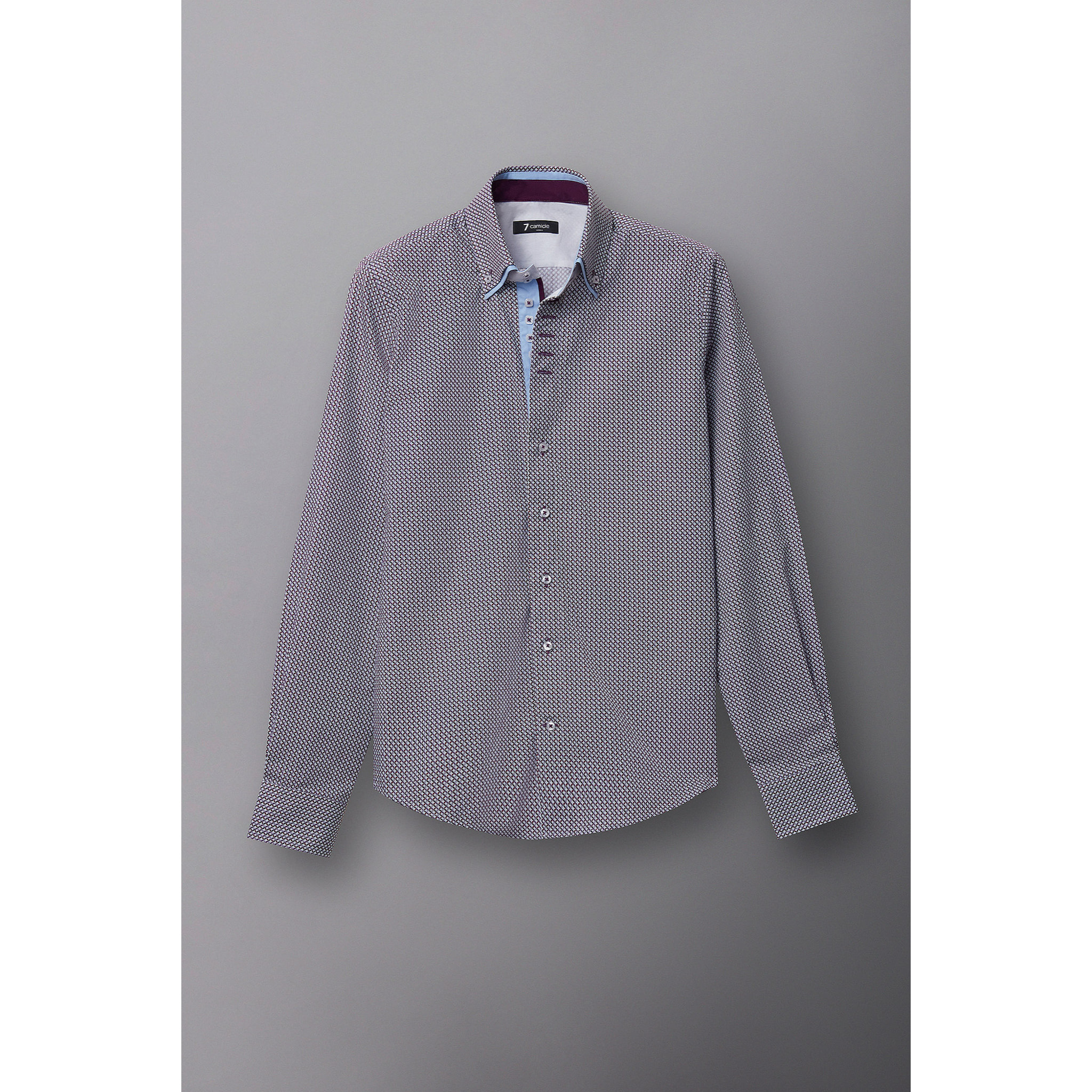 Camicia Uomo 2 Bottoni Button Down 7bottoni Doppio Coll Popeline Stampato Bianco e Viola