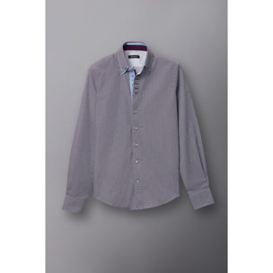 Camicia Uomo 2 Bottoni Button Down 7bottoni Doppio Coll Popeline Stampato Bianco e Viola