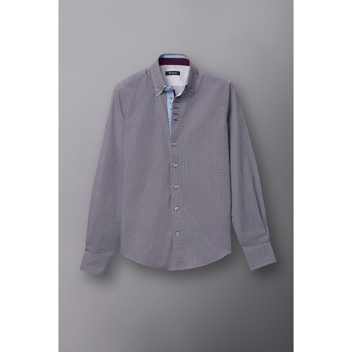 Camicia Uomo 2 Bottoni Button Down 7bottoni Doppio Coll Popeline Stampato Bianco e Viola