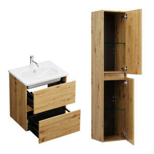 Pack meuble de salle de bain simple vasque BURGBAD Joline 60 cm chêne + colonne