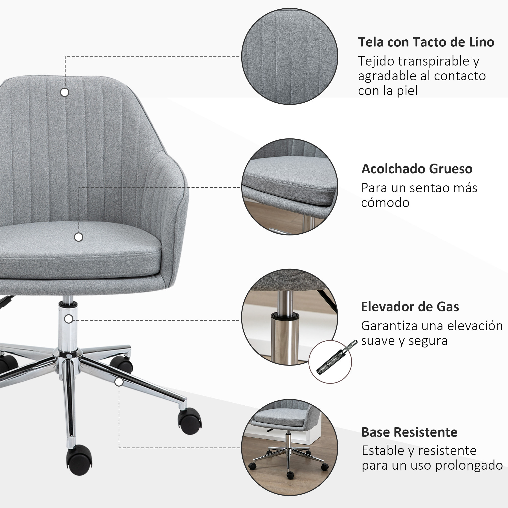 Silla de Oficina Ergonómica Ajustable Giratoria Despacho Ordenador 120kg Gris