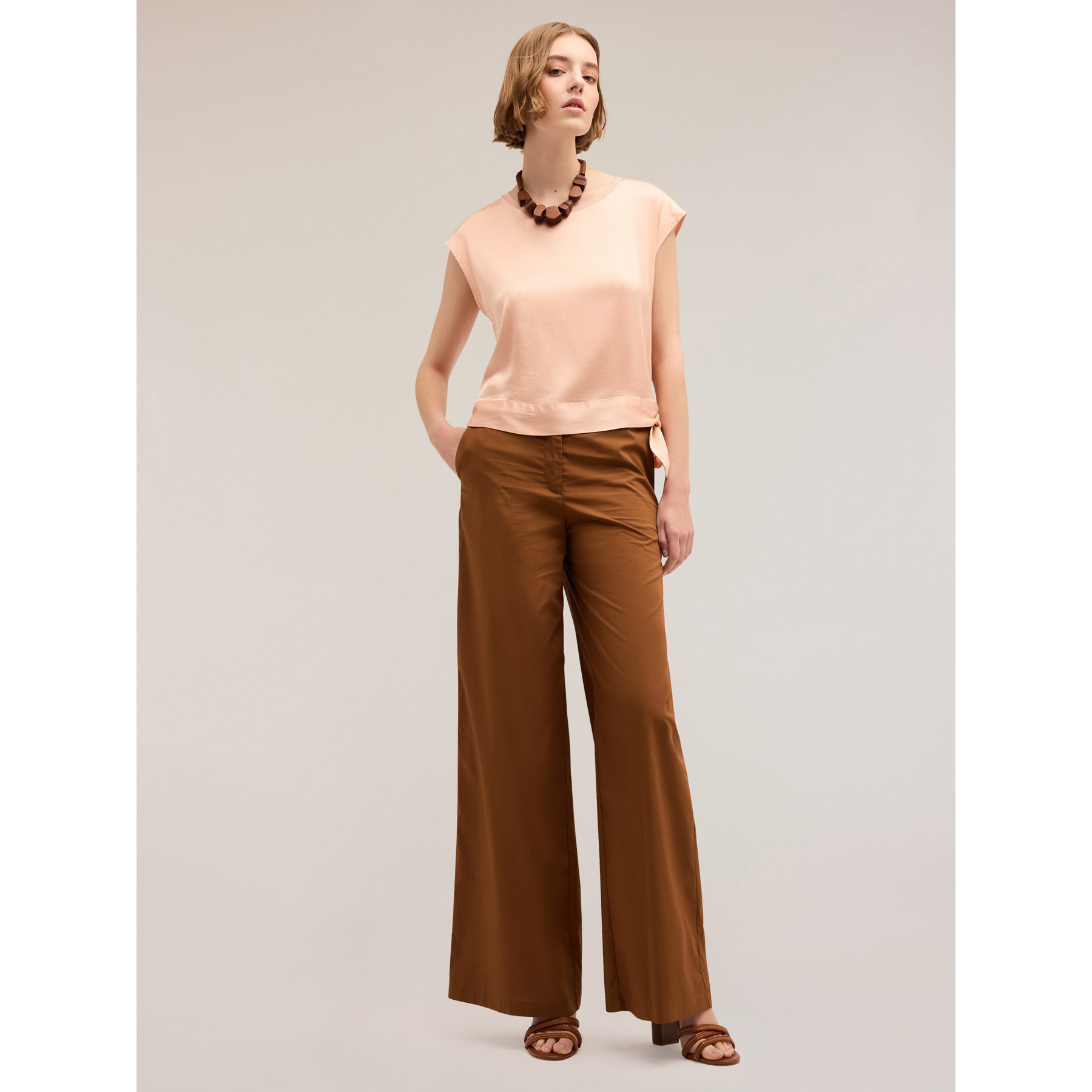 Motivi - Pantaloni palazzo in cotone - Marrone