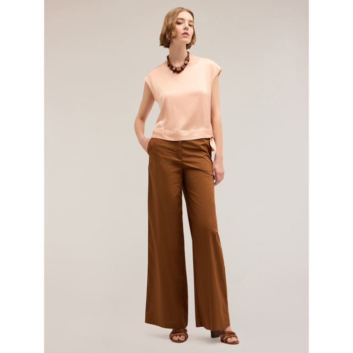 Motivi - Pantaloni palazzo in cotone - Marrone