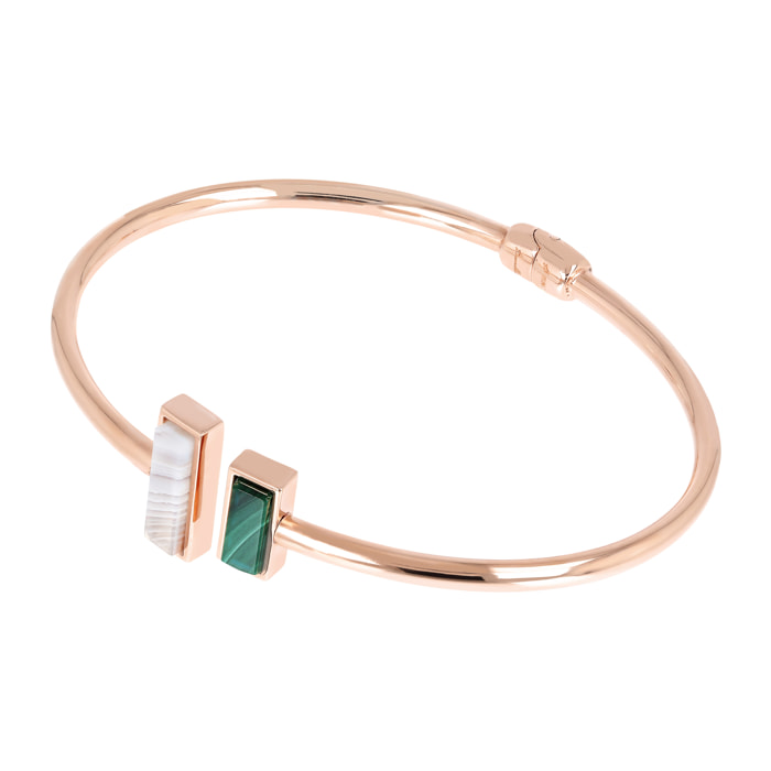 Bracciale Rigido Contrarié con Pietre Naturali Rettangolari Agata e Malachite