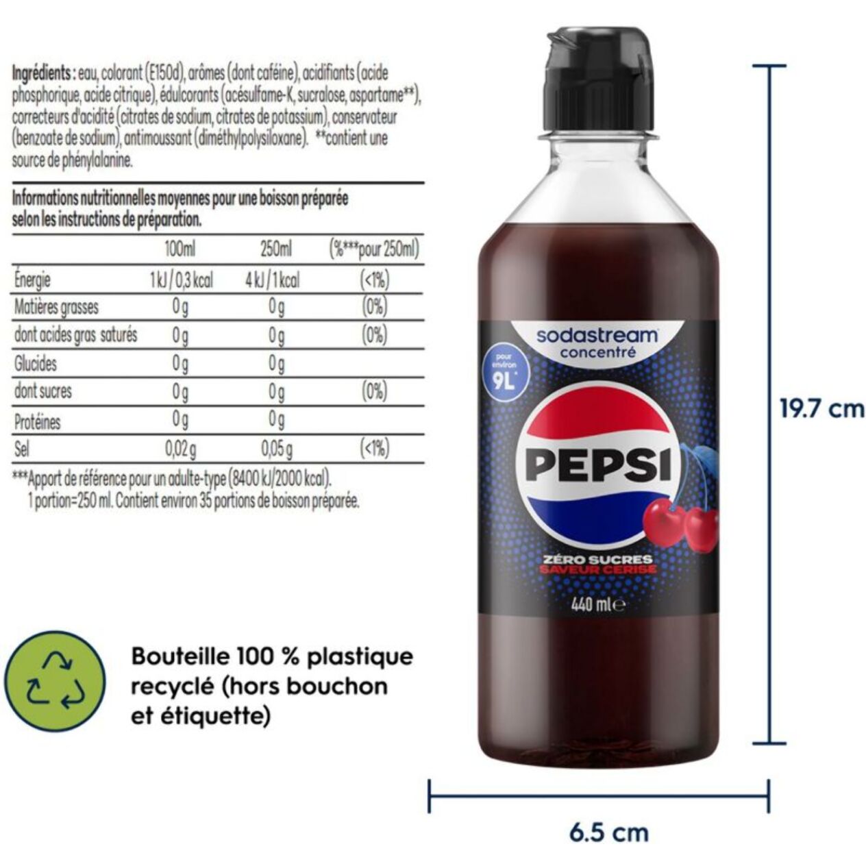 Concentré SODASTREAM PEPSI CHERRY SANS SUCRE 440ml