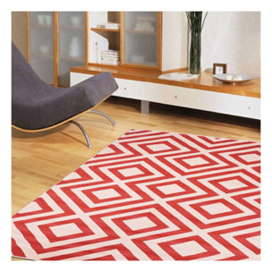 Petit tapis Begja rouge et blanc aux motifs géométriques scandinaves