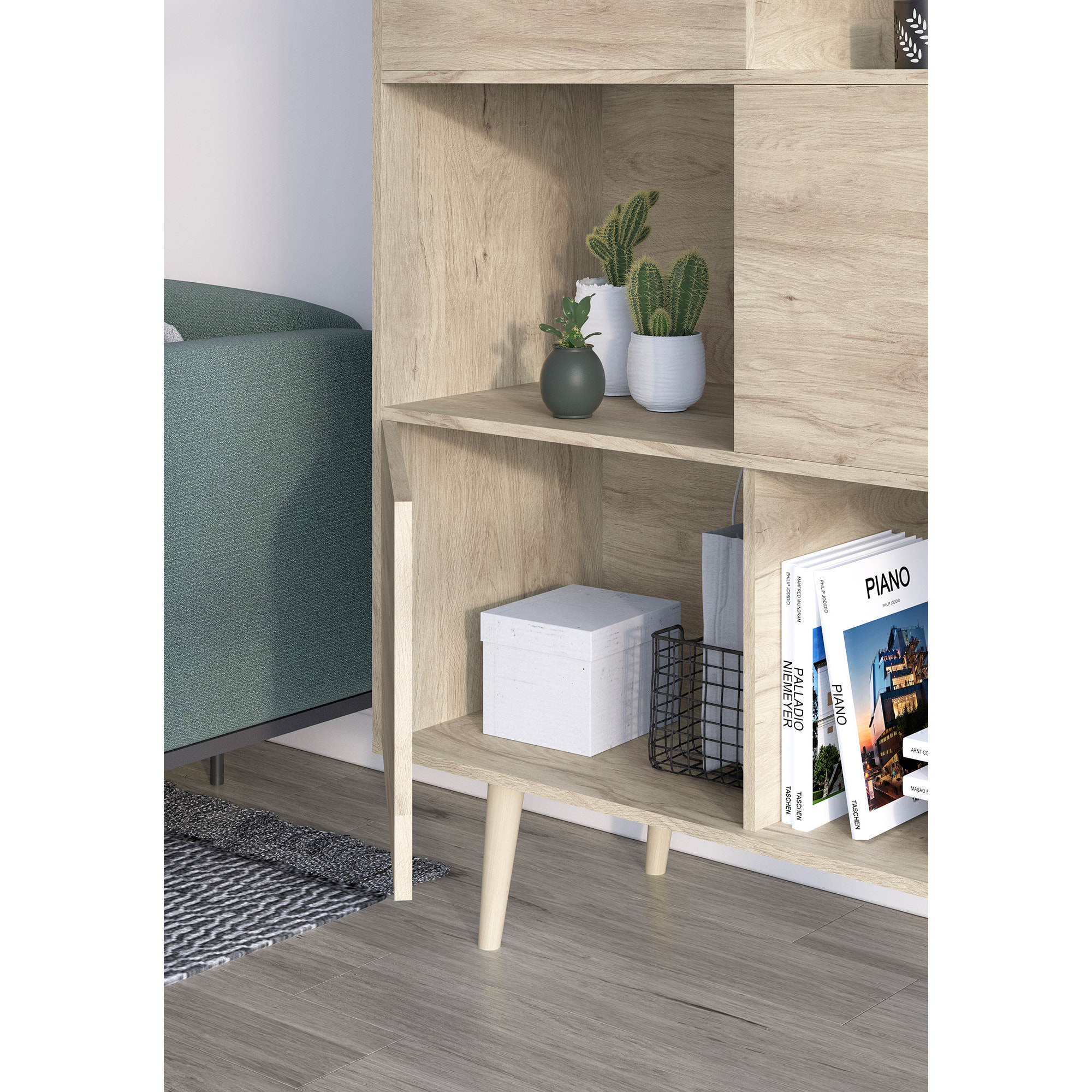 Estantería librería Nordic melamina roble claro 131x100x30 cm