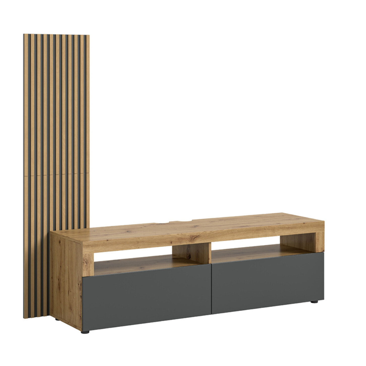 Brentford - meuble tv - effet bois et gris - 2 portes - 160 cm - Bois / Gris