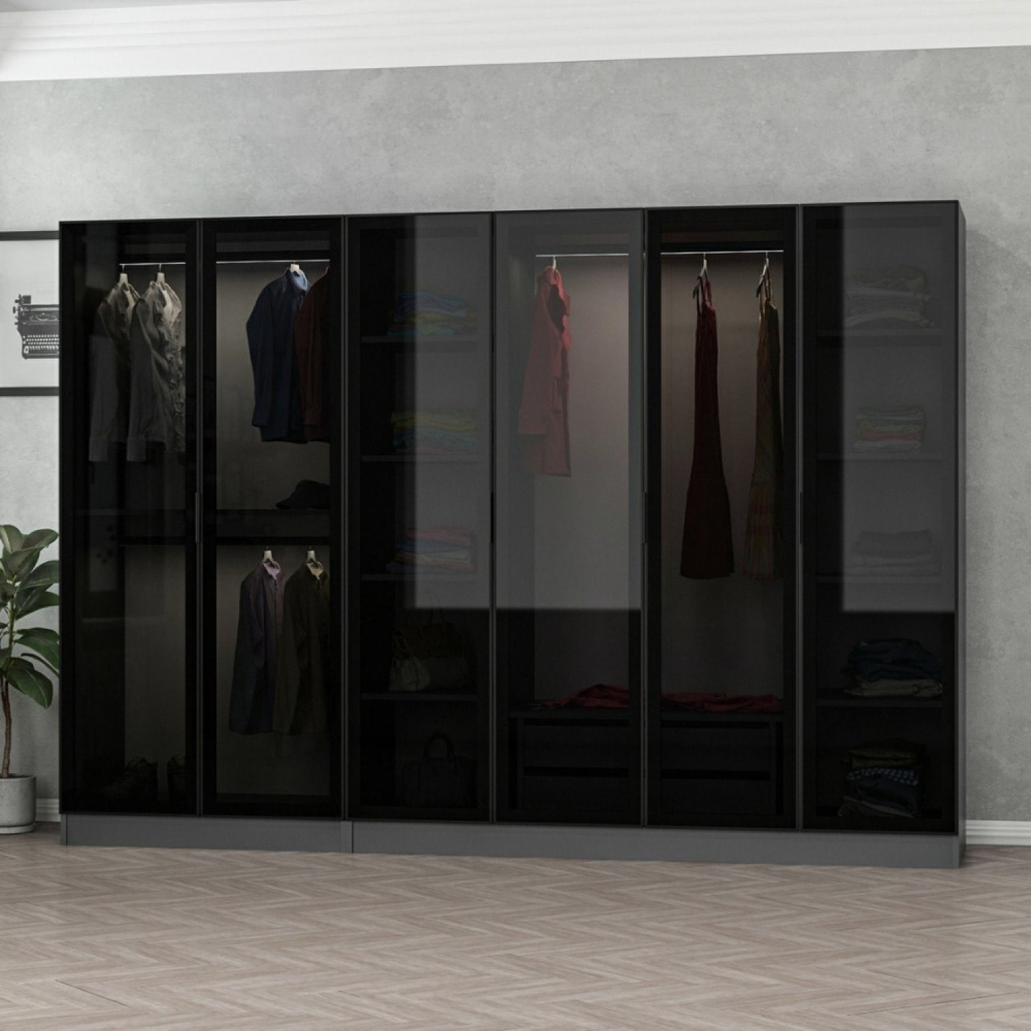 Dressing avec étagères et penderie - 15 espaces de stockage - 270 x 210 x 52 cm YAGETA