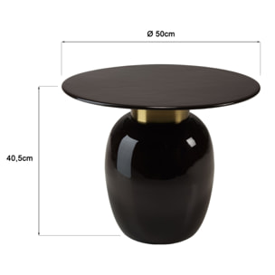 JAMES - Table d'appoint ronde 50x50cm en métal émaillé noir, col doré