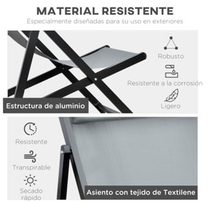 Conjunto de 2 Tumbonas Plegables de Aluminio Tumbonas de Jardín con Respaldo Regulable en 5 Posiciones y Reposacabezas para Terraza Patio Exterior 60x100x85 cm Gris