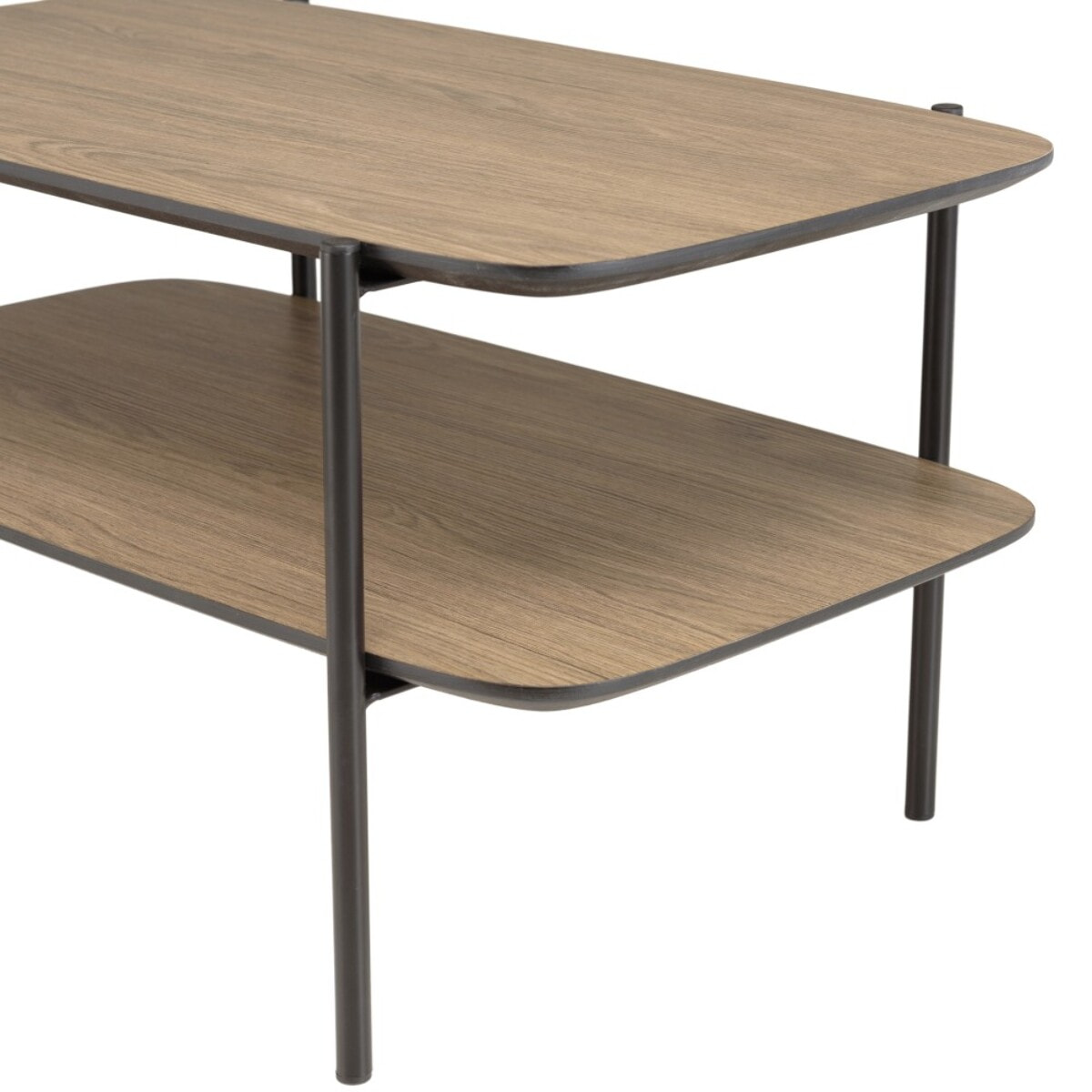 JULIA - Table basse rect. double plateau couleur mocha pieds métal noir