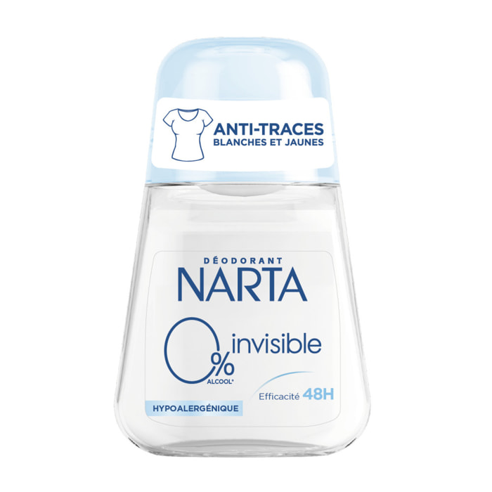 Lot de 12 - Narta Invisible Femme Déodorant Bille Efficacité 48h Sans Alcool Hypoallergénique 50ml